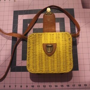 Yellow Wicker Woven Crossbody Bag